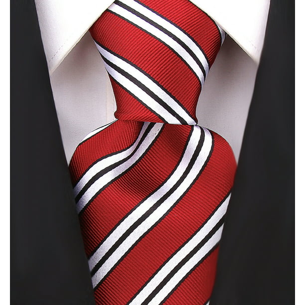 Hot Classic Striped Black Red JACQUARD WOVEN 100% Silk Men's Tie Necktie